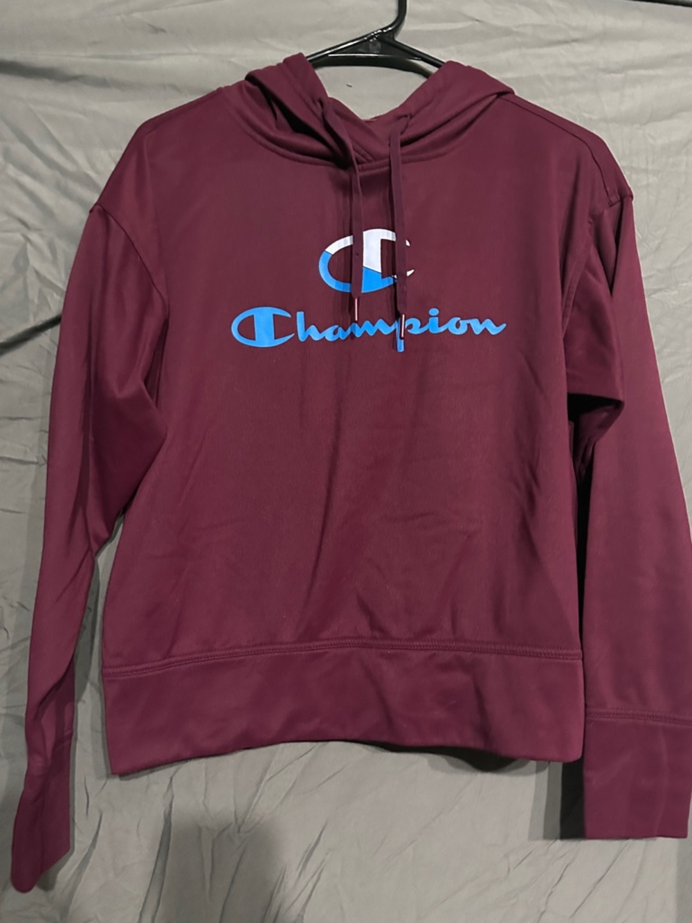 Champion Burgundy Hoodie with Blue Logo